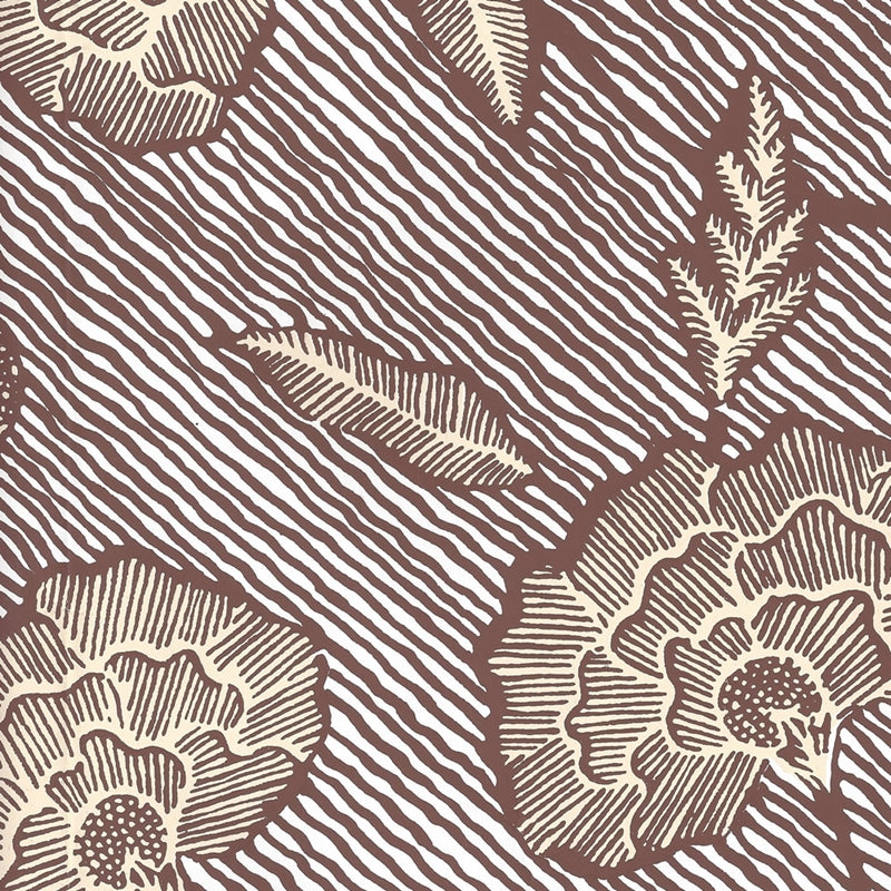Sample 4060M-09WP Flores Ii, Brown Cream on White by Quadrille Wallpaper