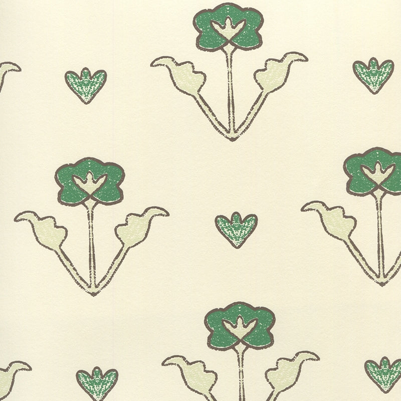 Sample HC1995W-06OWP Clementine All Over, Green Brown On Off White by Quadrille Wallpaper