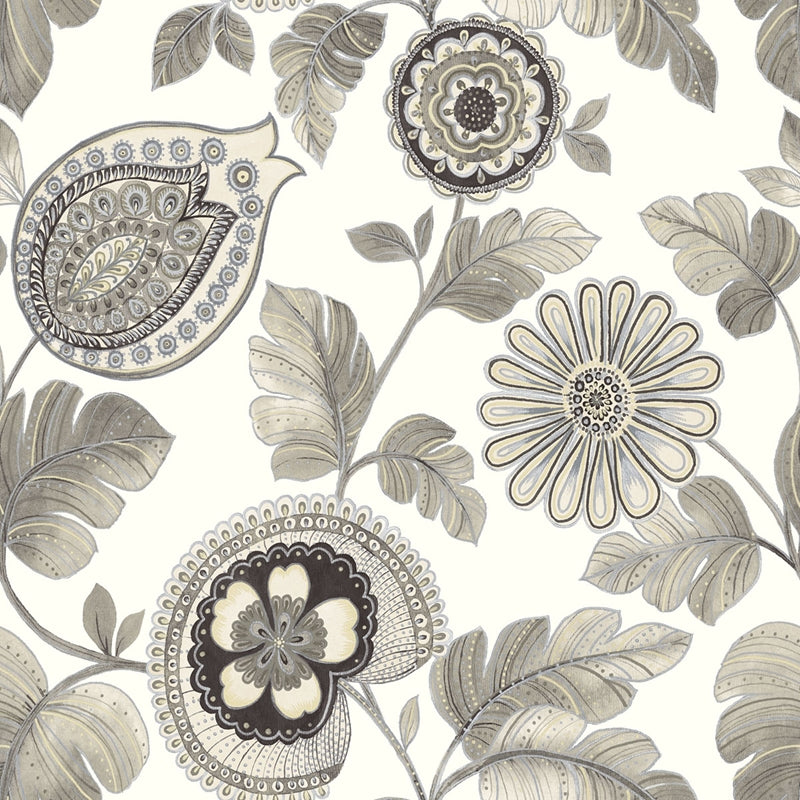 Sample RY31200 Boho Rhapsody, Calypso Paisley Leaf Stone and Latte Seabrook Wallpaper