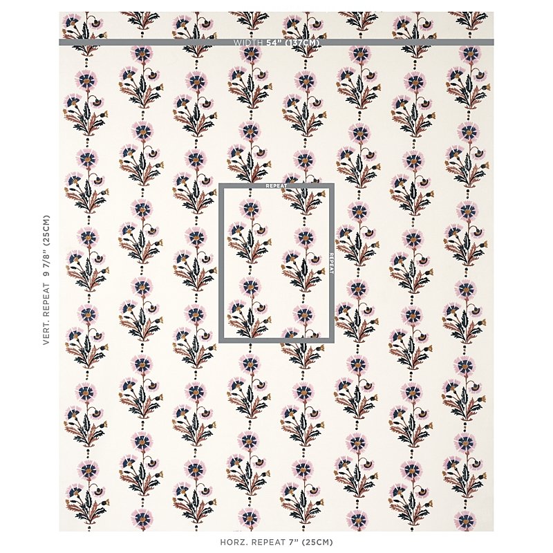 Select 179740 Dianthus Hand Block Print Rust And Rose By Schumacher Fabric