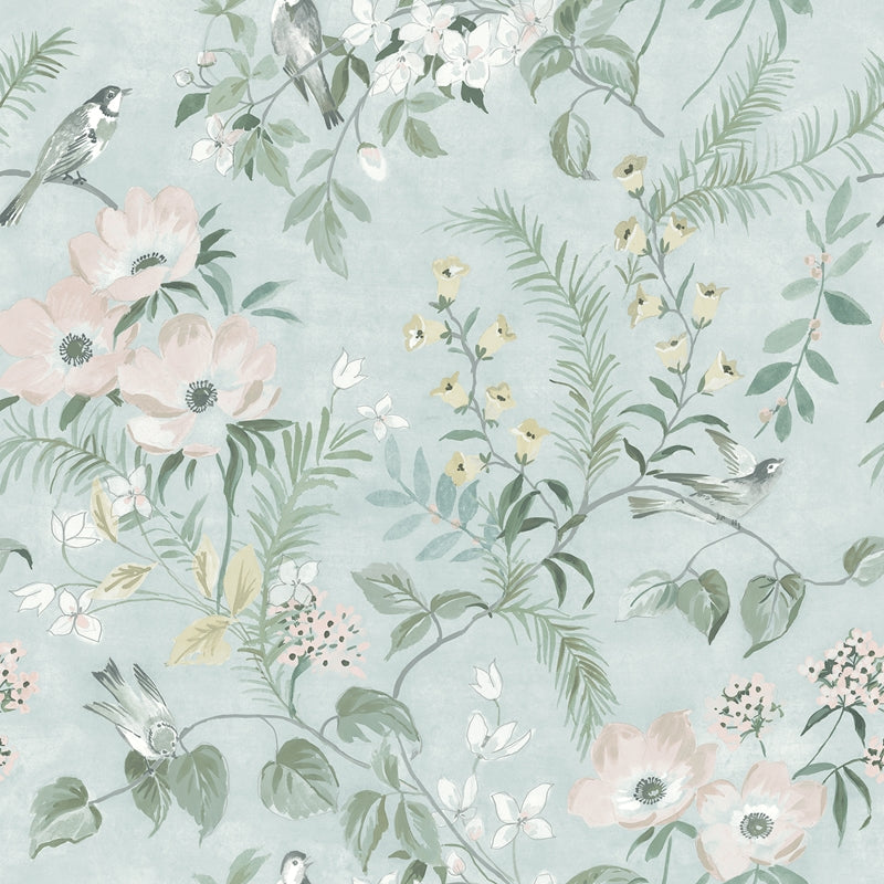 Sample 4072-70005 Delphine, Frederique Mint Floral Wallpaper by Chesapeake