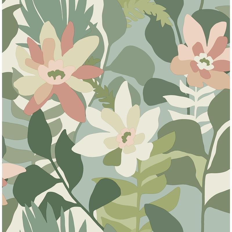 Sample 4014-26452 Seychelles, Koko Green Floral Wallpaper by A-Street Prints Wallpaper