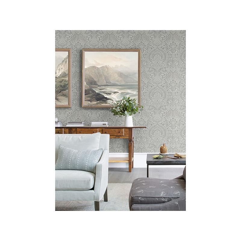 Buy 2976-86443 Grey Resource Artemis Silver Damask Silver A-Street Prints Wallpaper