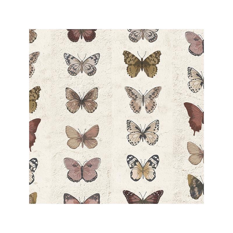 Sample G67992 Organic Textures, Beige Jewel Butterflies Stripe Wallpaper by Norwall