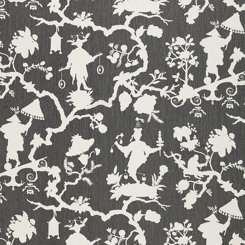 Purchase sample of 174581 Shantung Silhouette Print, Smoke by Schumacher Fabric