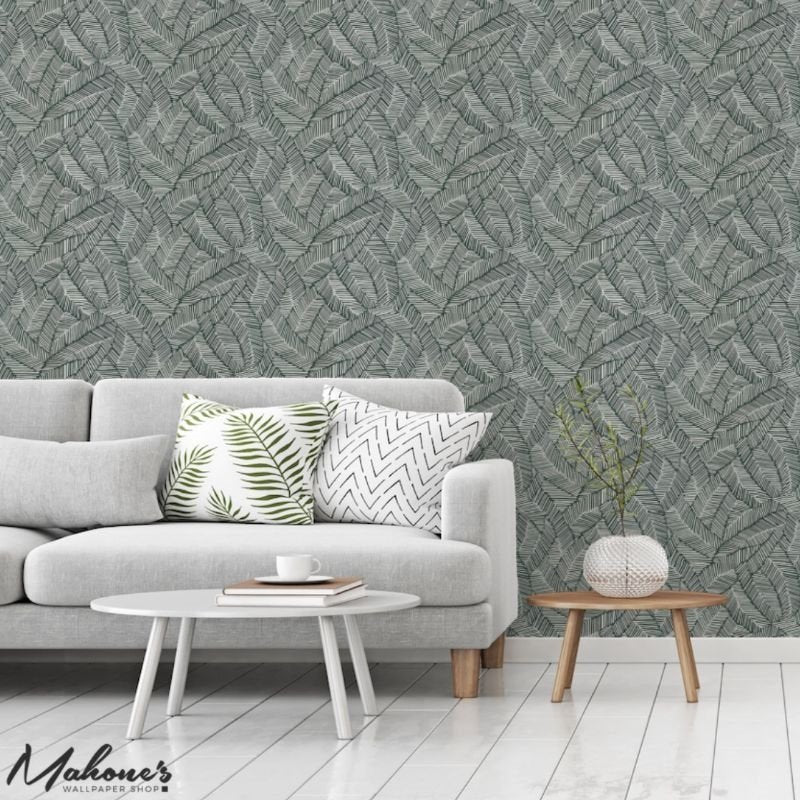 Select 5007534 Abstract Leaf Metallic Slate Schumacher Wallpaper