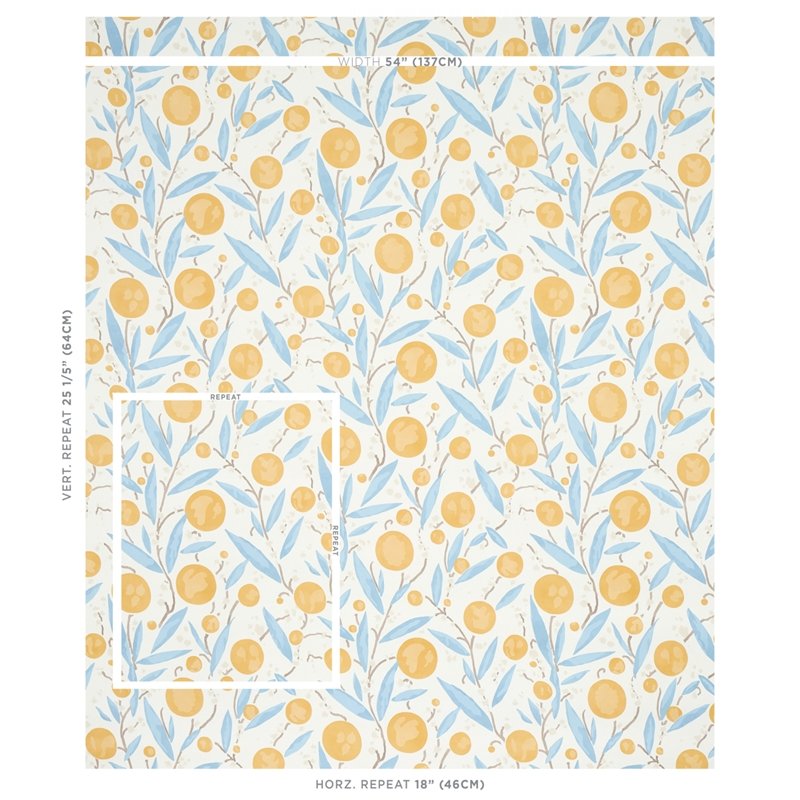 Purchase 5013200 Mirabelle Yellow and Sky Schumacher Wallcovering Wallpaper