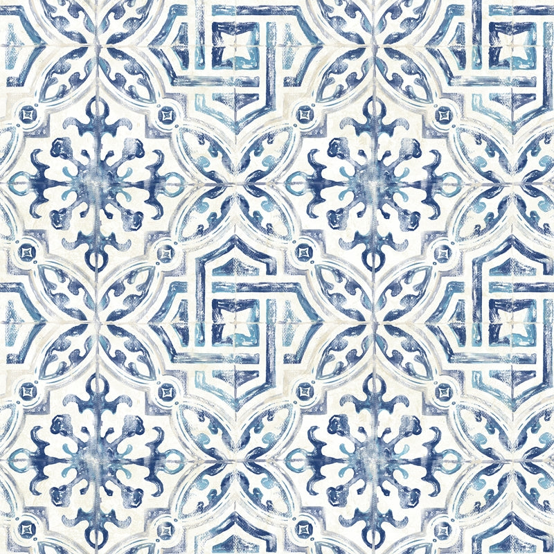 Sample 2904-12332 Fresh Start Kitchen and Bath, Sonoma Navy Spanish Tile Wallpaper by Brewster