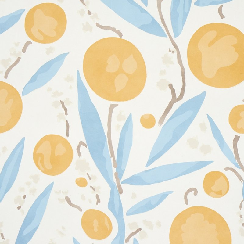 View 5013200 Mirabelle Yellow and Sky Schumacher Wallcovering Wallpaper
