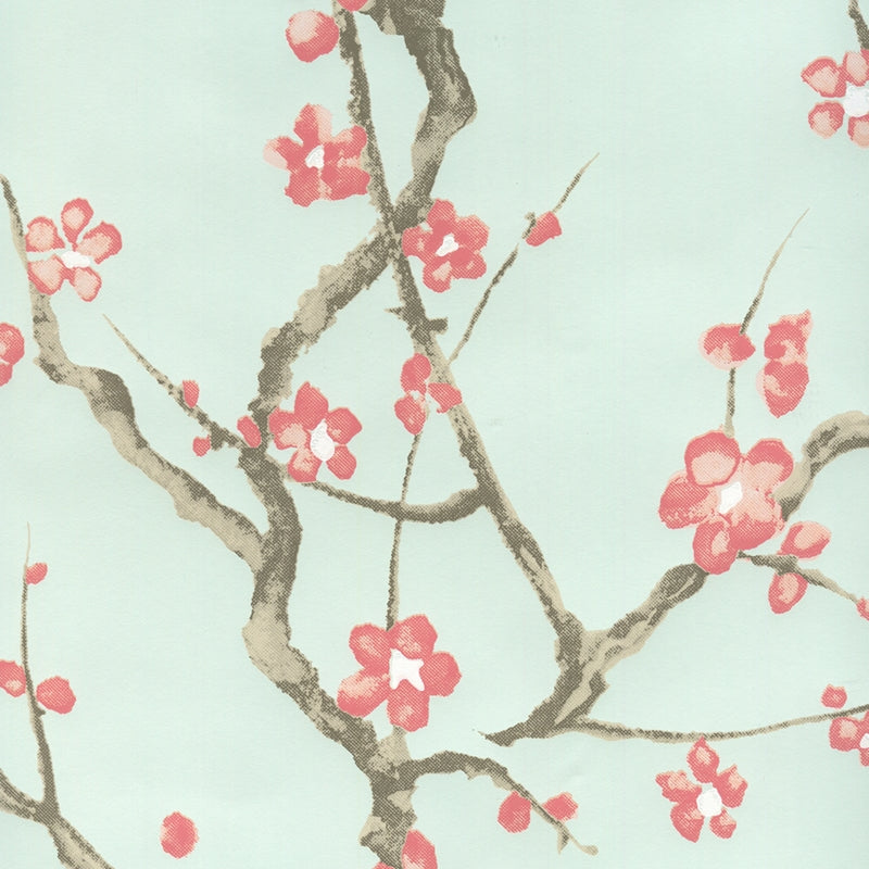 View 306500W-05WP Cherry Branch Pale Celadon Pink Taupe Brown by Quadrille Wallpaper
