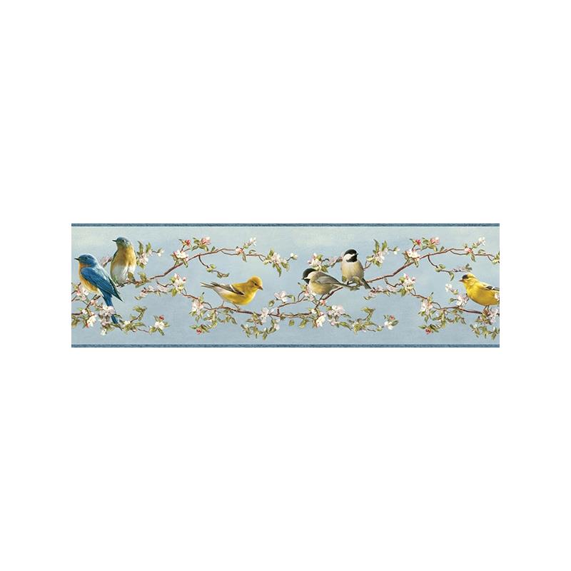 Sample 3118-48511B Birch and Sparrow, Songbird Floral Trail by Chesapeake Wallpaper