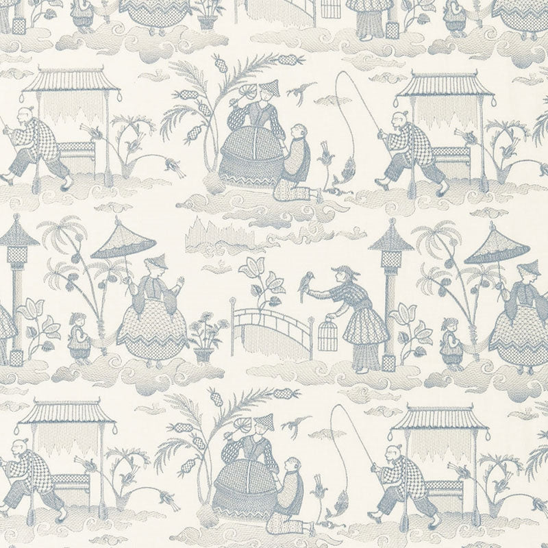 Purchase sample of 66600 Bassano Embroidered Toile, Delft by Schumacher Fabric