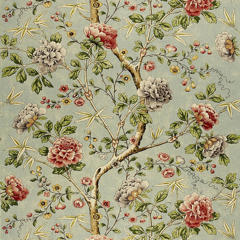 Purchase sample of 173421 Mandarin Peony, Aquamarine by Schumacher Fabric