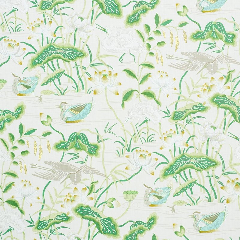 Purchase sample of 172939 Lotus Garden, Leaf by Schumacher Fabric