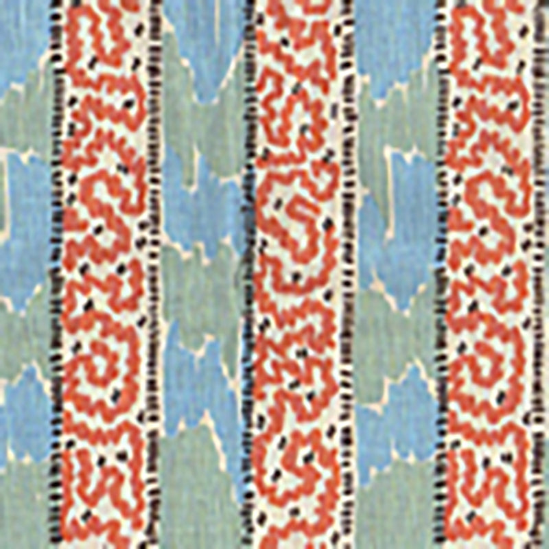 Sample 5060-01WP Bijou Stripe, New Blue New Shrimp by Quadrille Wallpaper