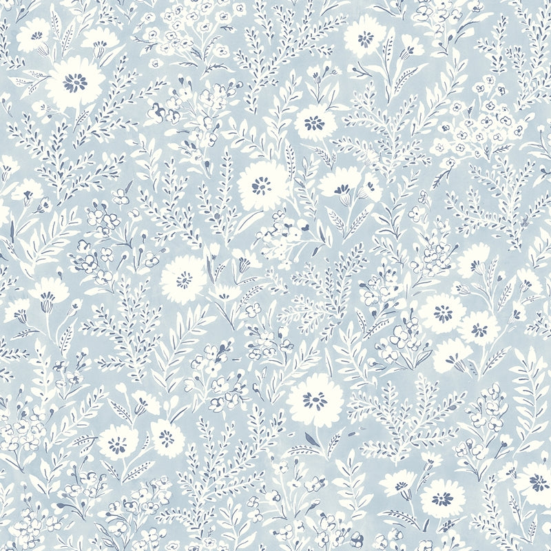 Sample 4072-70050 Delphine, Agathon Light Blue Floral Wallpaper by Chesapeake