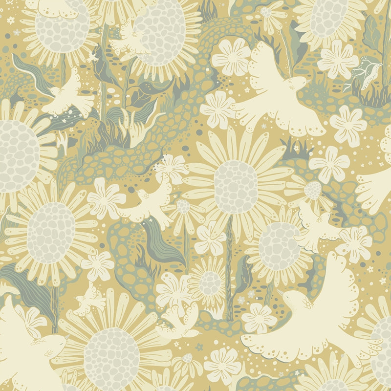 Sample 4111-63010 Briony, Dramma Butter Songbirds and Sunflowers Wallpaper by A-Street Prints Wallpaper