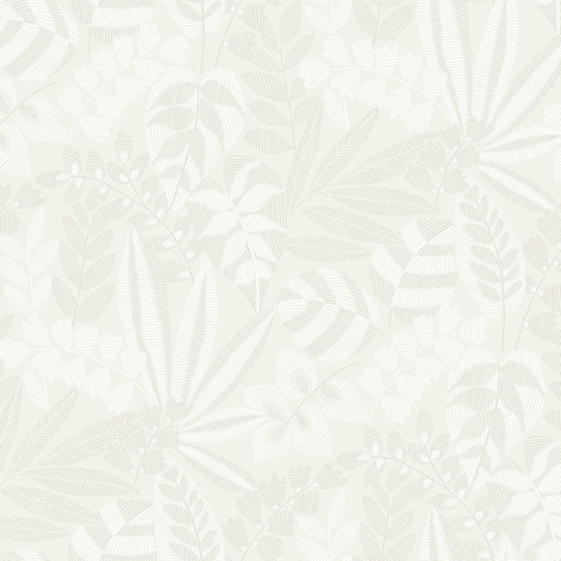 Sample RY30600 Boho Rhapsody, Botanica Striped Leaves Gray Mist and Ivory Seabrook Wallpaper