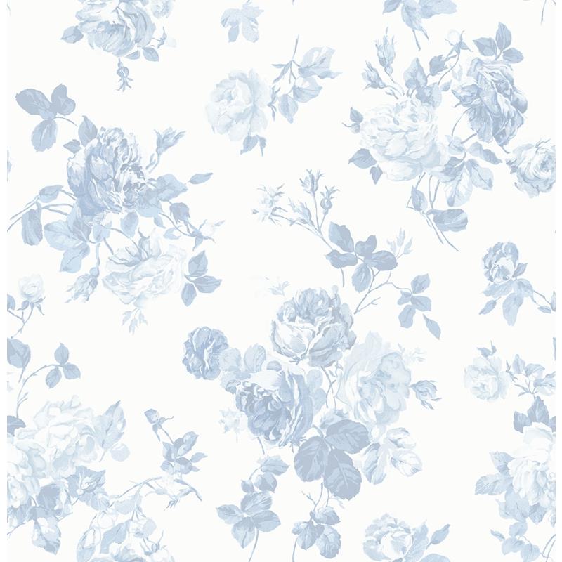 A-Street Prints Cabbage Rose Bow Dusty River Blue Ribbons & Roses Wallpaper by A-Street Prints