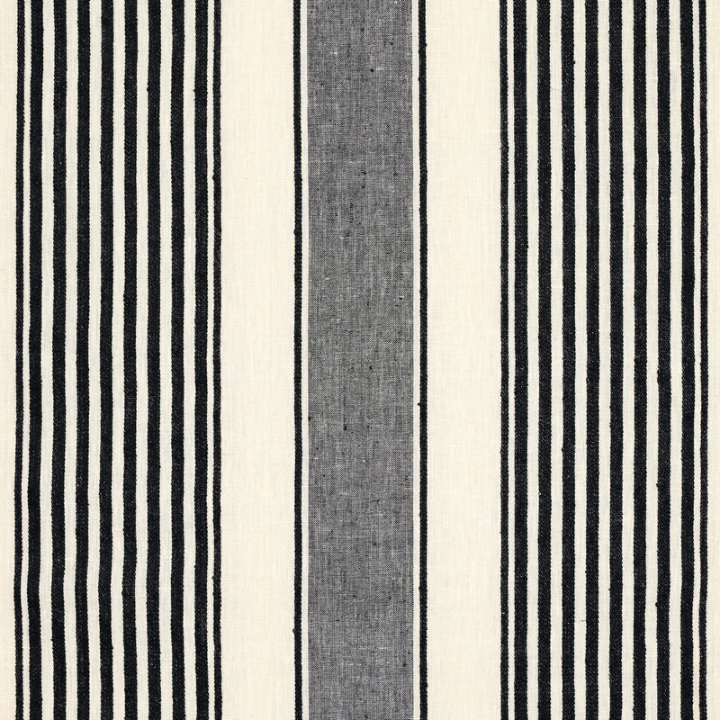 Purchase sample of 66096 Summerville Linen Stripe, Black by Schumacher Fabric