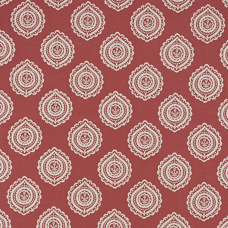 Purchase sample of 70204 Olana Linen Embroidery, Tuscan Red by Schumacher Fabric