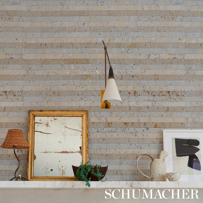 Find 5013000 Cork Stripe White Schumacher Wallcovering Wallpaper