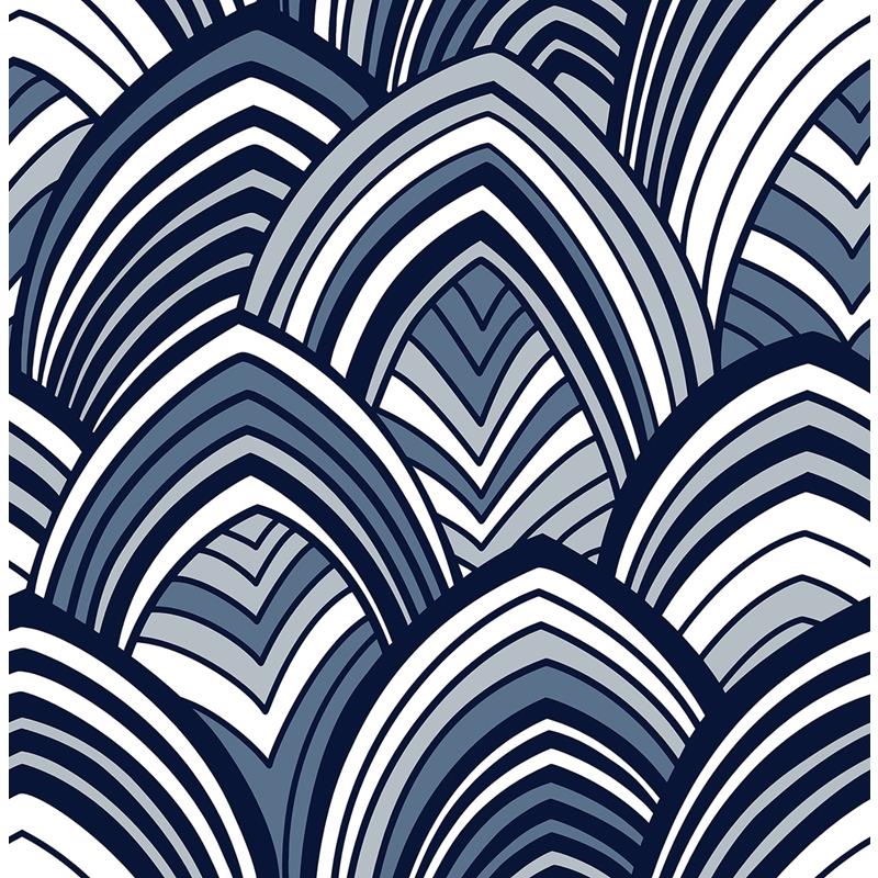 Sample 2969-87351 Pacifica, CABARITA Indigo Art Deco Leaves by A-Street Prints Wallpaper