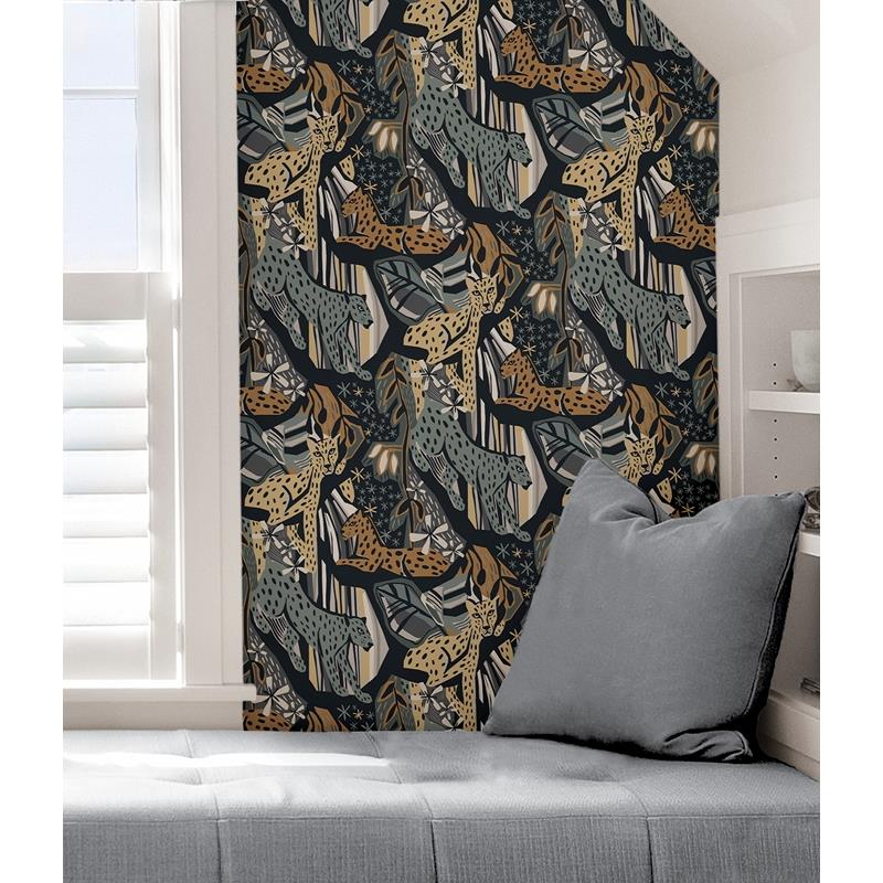 PLS4221 Pip &amp; Lo Navy Gold Cat Nap Peel &amp; Stick Wallpaper by NuWallpaper5