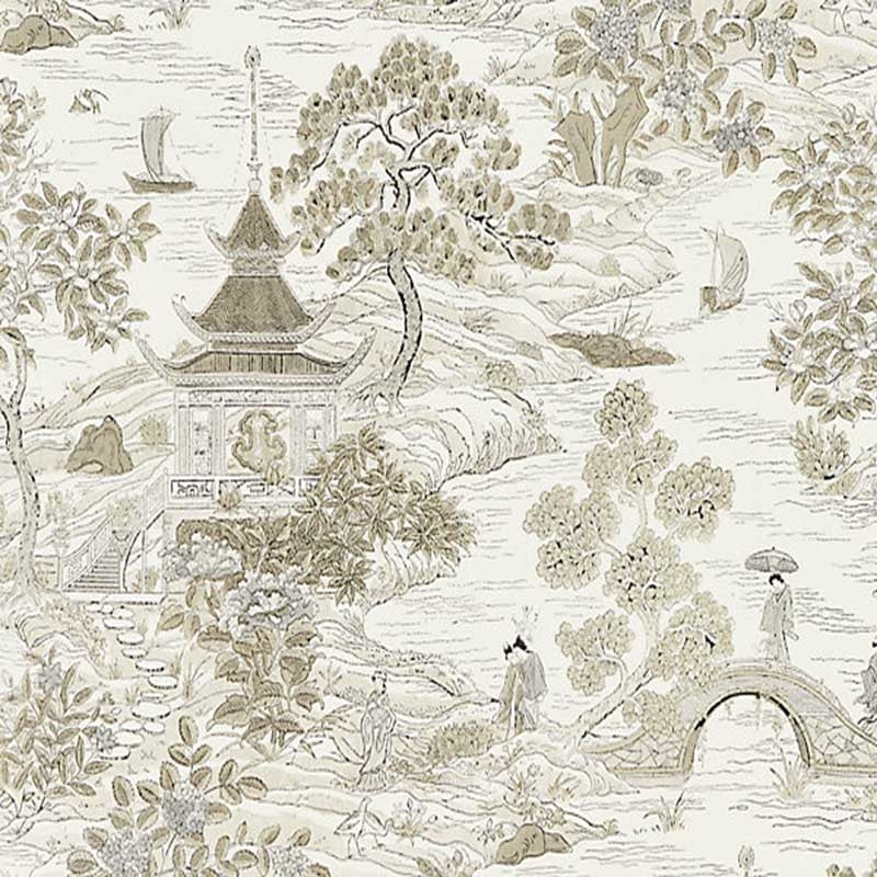 Sample SC 000116624 Satomi Hand Block Print, Pewter by Scalamandre Fabric