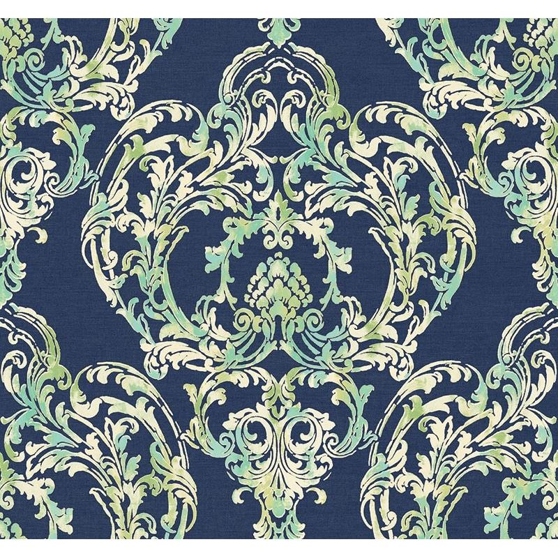 Acquire LG90712 Lugano Blue Damask by Seabrook Wallpaper