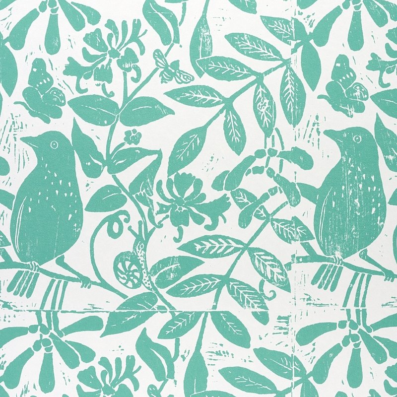 Buy 5011192 Bird & Bee Seaglass Schumacher Wallpaper