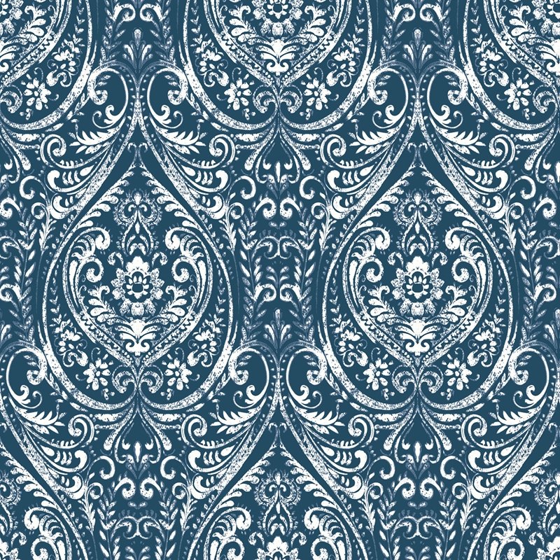 Sample NU1689 Bohemian Damask Indigo , Graphics Peel and Stick Wallpaper