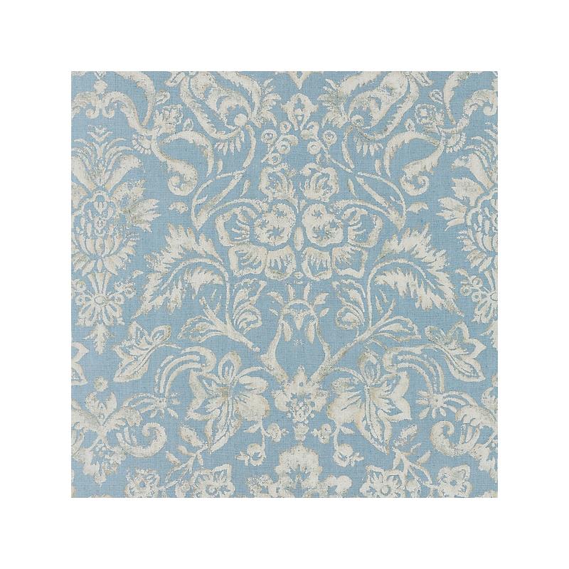 Sample 16598-002 Mansfield Damask Print, Bluestone and Silver - Scalamandre Fabric (SC 000216598)