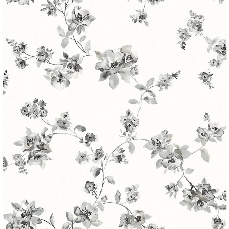 Sample 3115-24482 Farmhouse, Cyrus Black Festive Floral by Chesapeake Wallpaper