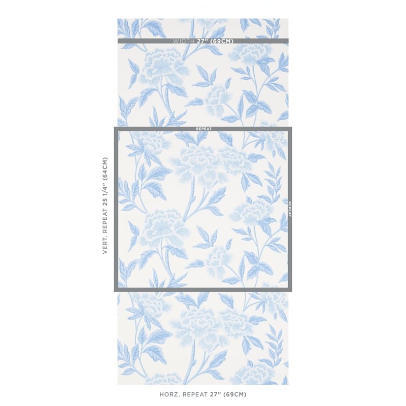 Buy 5004385 Whitney Floral Blue Schumacher Wallcovering Wallpaper