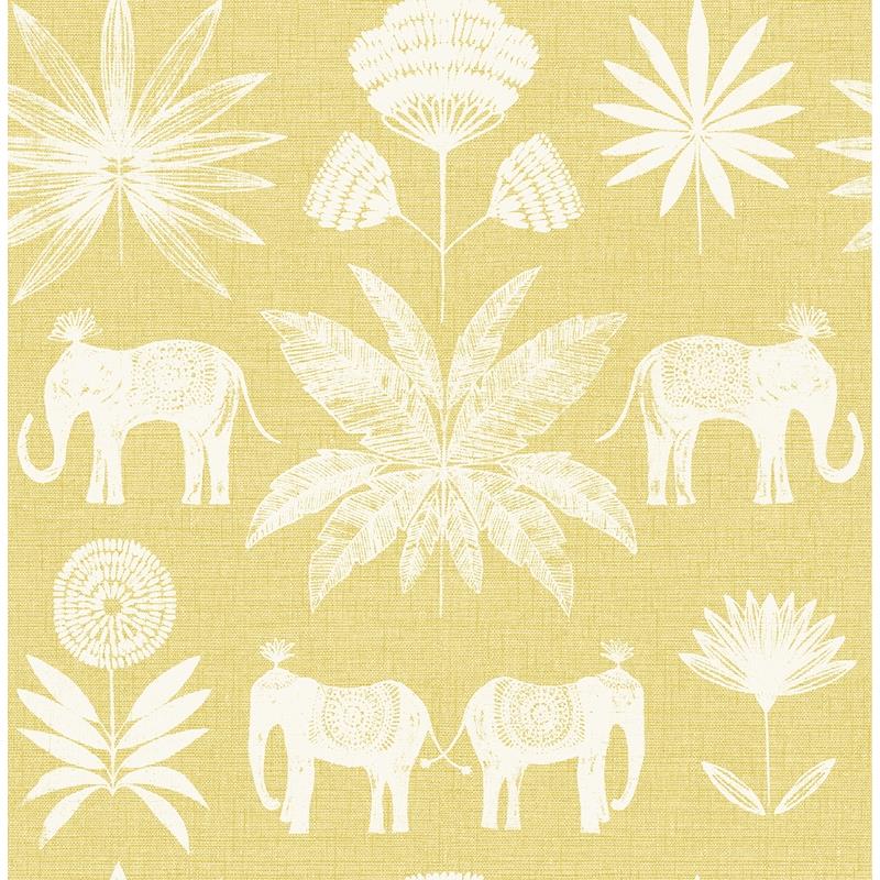 Sample 4014-26434 Seychelles, Bazaar Yellow Elephant Oasis Wallpaper by A-Street Prints Wallpaper