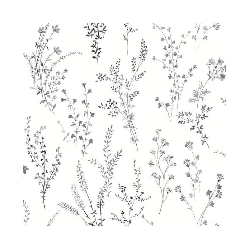 Sample FH4026 Simply Farmhouse, Wildflower Sprigs Black White York Wallpaper