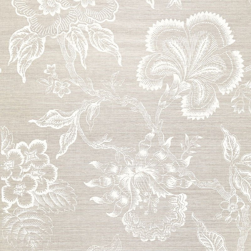 Acquire 5006090 Hothouse Flowers Sisal Fog Chalk Schumacher Wallpaper