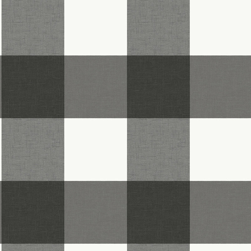 Sample NUS3624 Charcoal Farmhouse Plaid, Fabric Textures Peel and Stick Wallpaper
