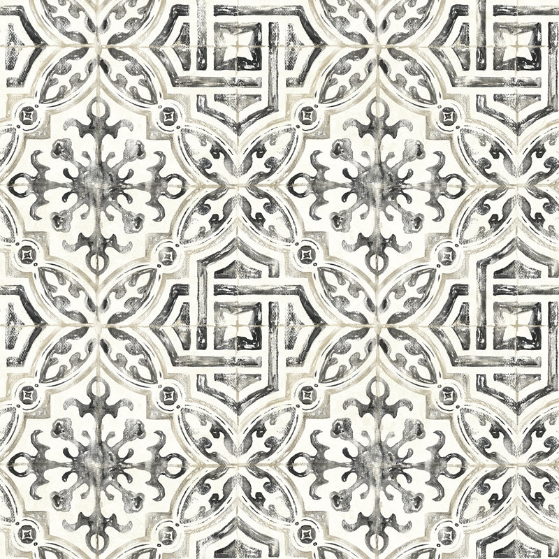 Sample 2904-12331 Fresh Start Kitchen and Bath, Sonoma Charcoal Spanish Tile Wallpaper by Brewster