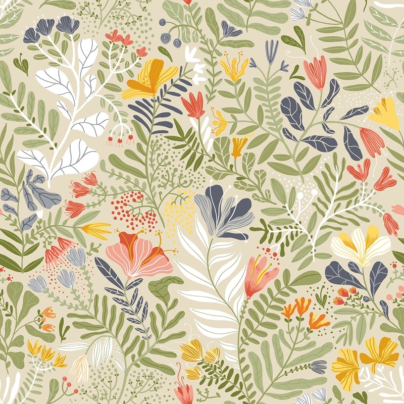 Sample 2999-55011 Annelie, Brittsommar Green Woodland Floral by A-Street Prints Wallpaper