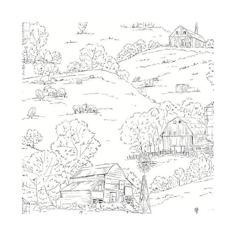 Sample FH4031 Simply Farmhouse, Pasture Toile Black/White York Wallpaper