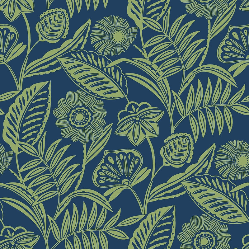 Sample 2969-87527 Pacifica, Alma Blue Tropical Floral by A-Street Prints Wallpaper
