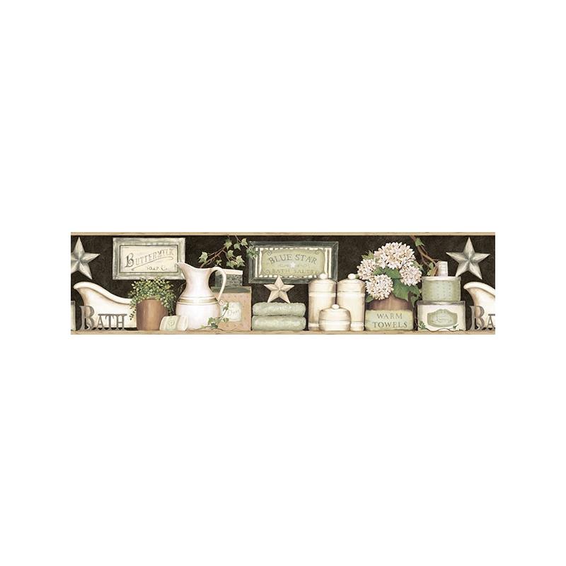 Sample 3123-63102 Homestead, Martha Black Country Bath Border by Chesapeake Wallpaper