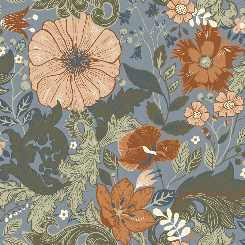 Sample 2999-13108 Annelie, Victoria Blue Floral Nouveau by A-Street Prints Wallpaper