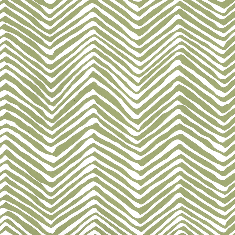 Sample AP303-32W Petite Zig Zag, Jungle Green on White by Quadrille Wallpaper