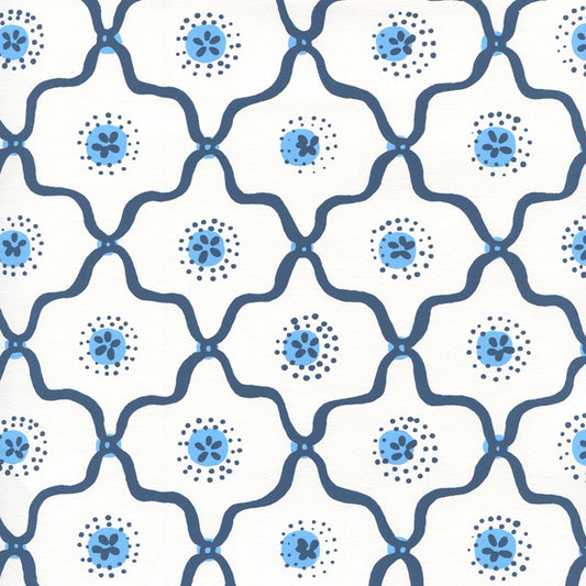 Order 306320W-04WWP Longfellow Navy French Blue On White by Quadrille Wallpaper