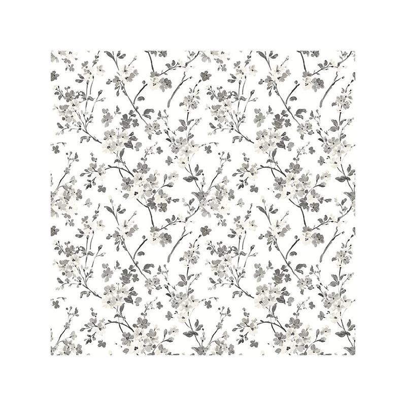 Sample 3122-10920 Flora and Fauna Glinda Black Floral Trail by Chesapeake Wallpaper