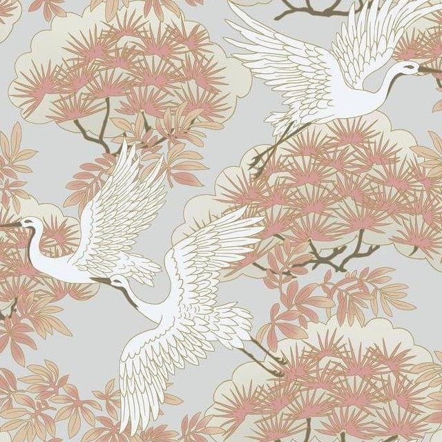 View AF6590 Designs Tea Garden Sprig & Heron Orange by Ronald Redding Wallpaper