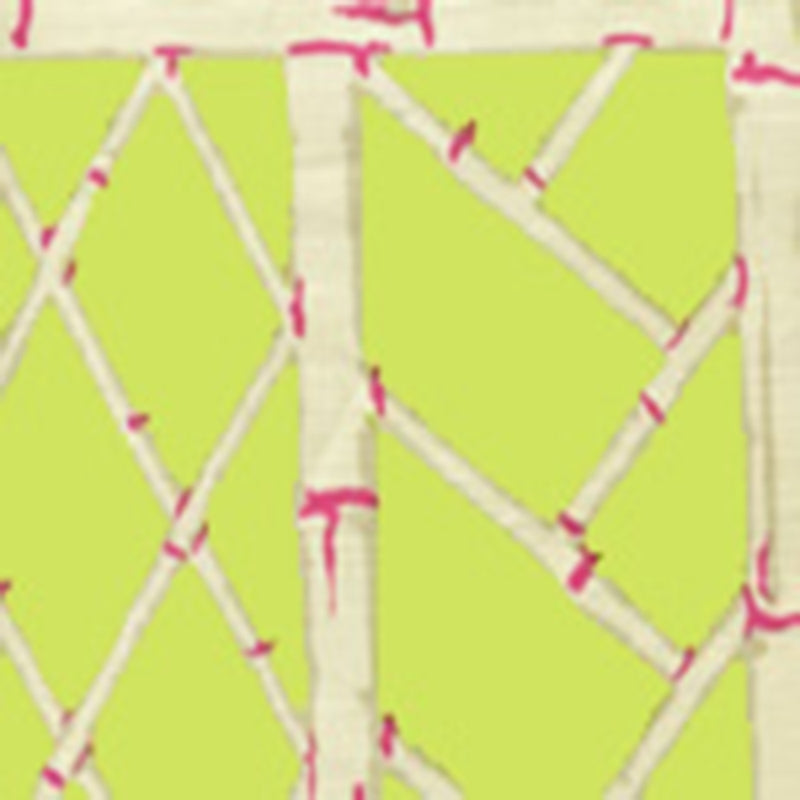 Sample 6020W-06 Lyford Trellis, Lime Magenta on Beige by Quadrille Wallpaper